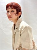 オレンジカラー ショート パーマスタイル