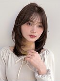 ミディアム/レイヤーカット/顔周りカット/透明感カラー