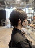 丸みショート×バングパーマ