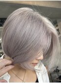 レイヤーボブハイライトブリーチレイヤーハイトーングレージュ