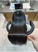 縮毛矯正ストレートくびれヘアヘアアレンジアプリコットオレンジ