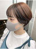 ハイライトローライトカラーオレンジベージュハンサムショート