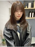 ロングレイヤーカット顔まわりハニーブラウン透明感カラー下北沢