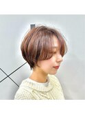 大人丸みショートボブ/マッシュショート/前髪/ベージュカラー