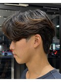 メンズセンターパートウルフセンターパートニュアンスパーマ襟足