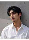 men's/ツーブロックセンターパート/黒染め/ニュアンスパーマ