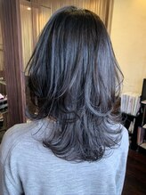 ヘアーエヌプラス (HAIR N+) グレージュ・セミロングボブ外ハネ巻き＆ミックス巻き