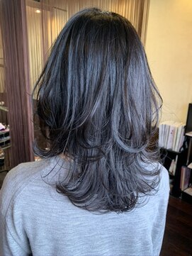 ヘアーエヌプラス (HAIR N+) グレージュ・セミロングボブ外ハネ巻き＆ミックス巻き