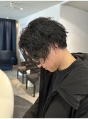 波巻きパーマ/センターパート/ツーブロック/10代20代30代