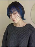 ブルーとブラックのローライトカラー(ブリーチ1回)