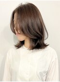 ミディアムヘア/切りっぱなしボブ/ピンクカラー/白髪ぼかし/40代