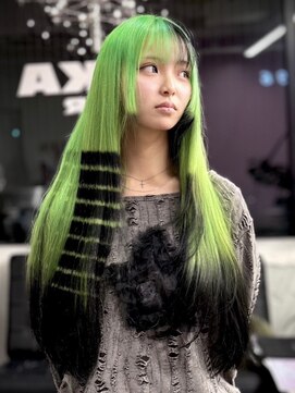 ディーカヘアーセンダイ(Di KA HAIR sendai) ネオングリーン×ブラックデザインカラー
