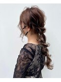 編みおろしアレンジ　お呼ばれヘア　ヘアセット　上品　