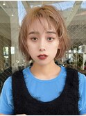 前髪ピンクベージュインナーグレージュマチルダボブ