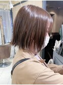 ショートボブ切りっぱなしベージュカラーダブルカラー20代30代