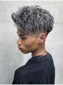 フェードショートツイストスパイラルホワイトメッシュ