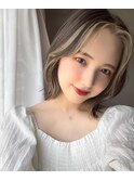 イメチェン外ハネボブ美髪ワイドバングミディアム縮毛矯正ボブ