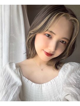 イメチェン外ハネボブ美髪ワイドバングミディアム縮毛矯正ボブ