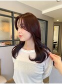 韓国ヘア暖色ワインレッドカラーフェイスレイヤー