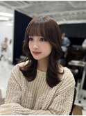 ミディアムレイヤー/韓国ヘア/顔まわり/ブリーチなし/グレージュ