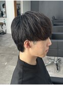 メンズカットナチュラルマッシュ刈り上げなしパーマカラー眉毛