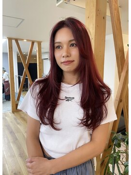 オアシス(oasis) 【oasisマミ】ブリーチなしワインレッドカラー/レイヤーカット