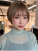 顔周りレイヤー小顔丸みショート/ブリーチなし透明感カラー/池袋
