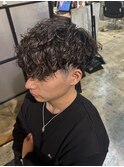 メンズマッシュツーブロックカットスペインカールシャドウパーマ