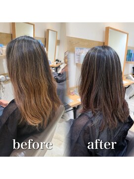 ミラバイケンジ 藤沢(Mira by KENJE) 白髪ぼかし細めハイライト30代40代50代セミディ