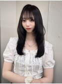 16166黒髪アッシュ韓国レイヤーワンホンヘアラウンドバング