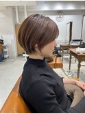 魅力倍増カールセミディシアーカラーダークアッシュショートヘア