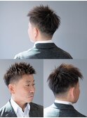 ベリーショート刈り上げスパイキー直毛メンズカット