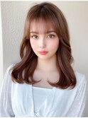 シャギーレイヤーロング韓国ワンホンヘアシースルーぱっつん前髪