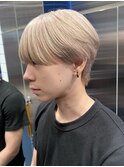 韓国メンズアッシュグレージュカラーシースルーマッシュシルバー