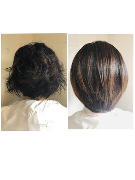 チェルシー 表参道 髪質改善と酸熱トリートメントで縮毛矯正と同じ様に癖が伸びる