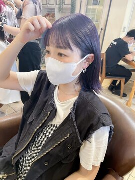 キャンバス バイ ネオリーブ 横浜西口(Canvas by neo.) オン眉バング　切りっぱなしボブ　外ハネボブ　ブルーブラック