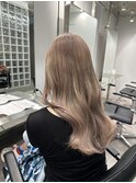 ピンクベージュワンホンヘアレイヤー切りっぱなしボブ