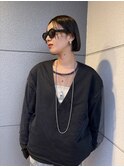 ボブ　ミニボブ　内におさまるボブ　ストレートパーマ　黒髪