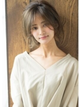 エル(LE) 【LE】オリーブグレージュかきあげ前髪ウルフパーマ