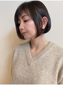 耳掛け前髪ありワンレンボブ/ニュアンスカラー/ぱっつん前髪