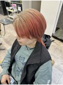 ミルクティー×レッドオレンジシアーカラーセミディ姫カット所沢