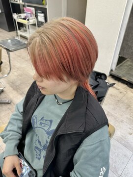 アジールヘア 所沢プロペ通り店(agir hair) ミルクティー×レッドオレンジシアーカラーセミディ姫カット所沢