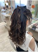 高め編み込みハーフアップ