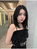 市野瀬裕奈/博多/韓国ヘア/ミディアムレイヤー/センター分け黒髪