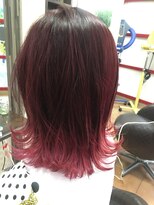 ヘアーズ ベリー 川西店(hairs BERRY) ボルドー×ピンク×外ハネ