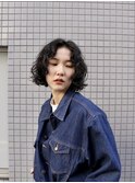 黒髪ボブ/ボブパーマ/くるくるパーマ/前髪なしボブ