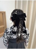 ツインポニー ポニーアレンジ 編みおろし 袴ヘア 卒業式ヘア