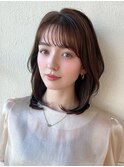 韓国風美髪外ハネボブくびれミディアムレイヤーワイドバング