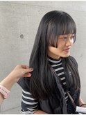 黒髪ロングヘア大人可愛い姫カット透明感ストレート髪質改善
