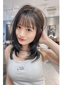  小顔に見えるトレンドヘア/黒髪/オリーブグレー/ココアベージュ